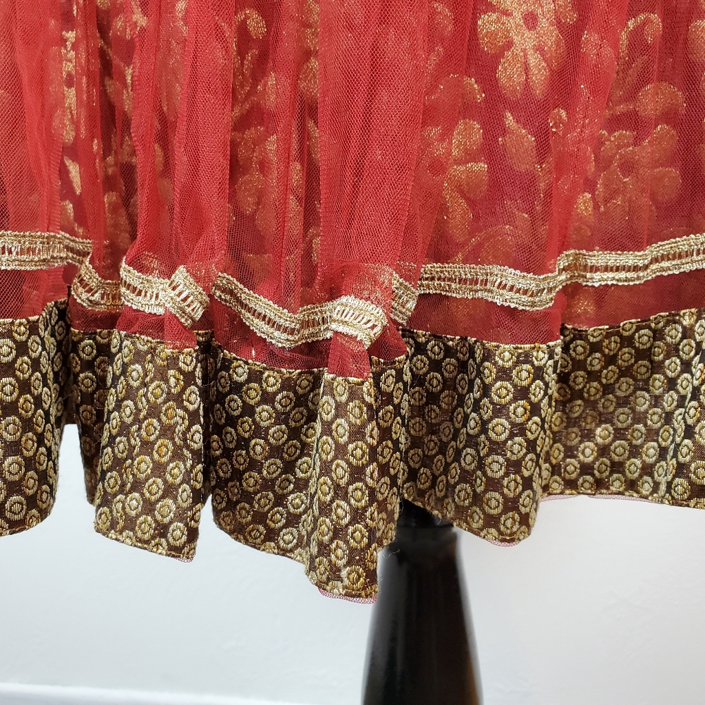 Traditional Indian Dress Pakistani Beaded Floral Embellished Metallic Burnt Red - Picture 13 of 16